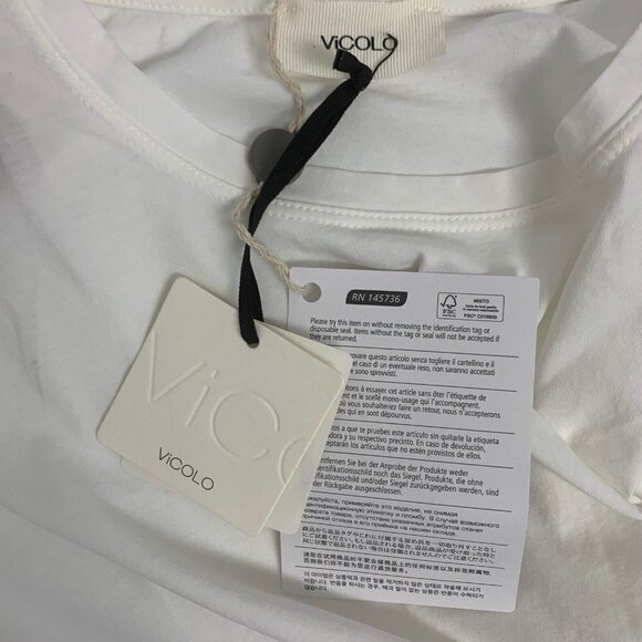 ViCOLO WOMEN LUXURY White TEE TOP BLOUSE With Satin Tie Italy Made Sz XL NWT - Picture 11 of 17